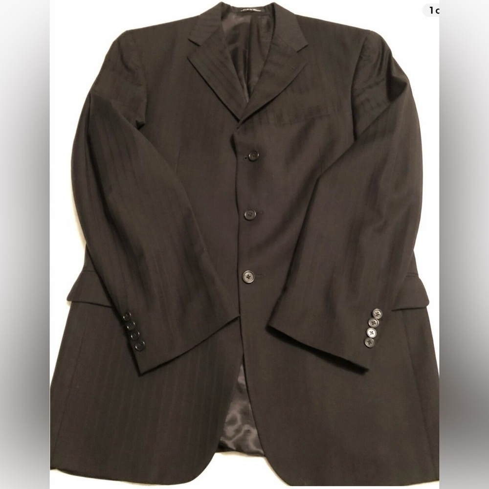 DKNY 40L Black Sport Coat Blazer Jacket Blk on Blk Striped 100% Wool